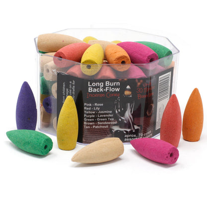 Long Backflow Incense Cones - Assorted Fragrances - 30 mins Burning time - Vivid Aromas UK