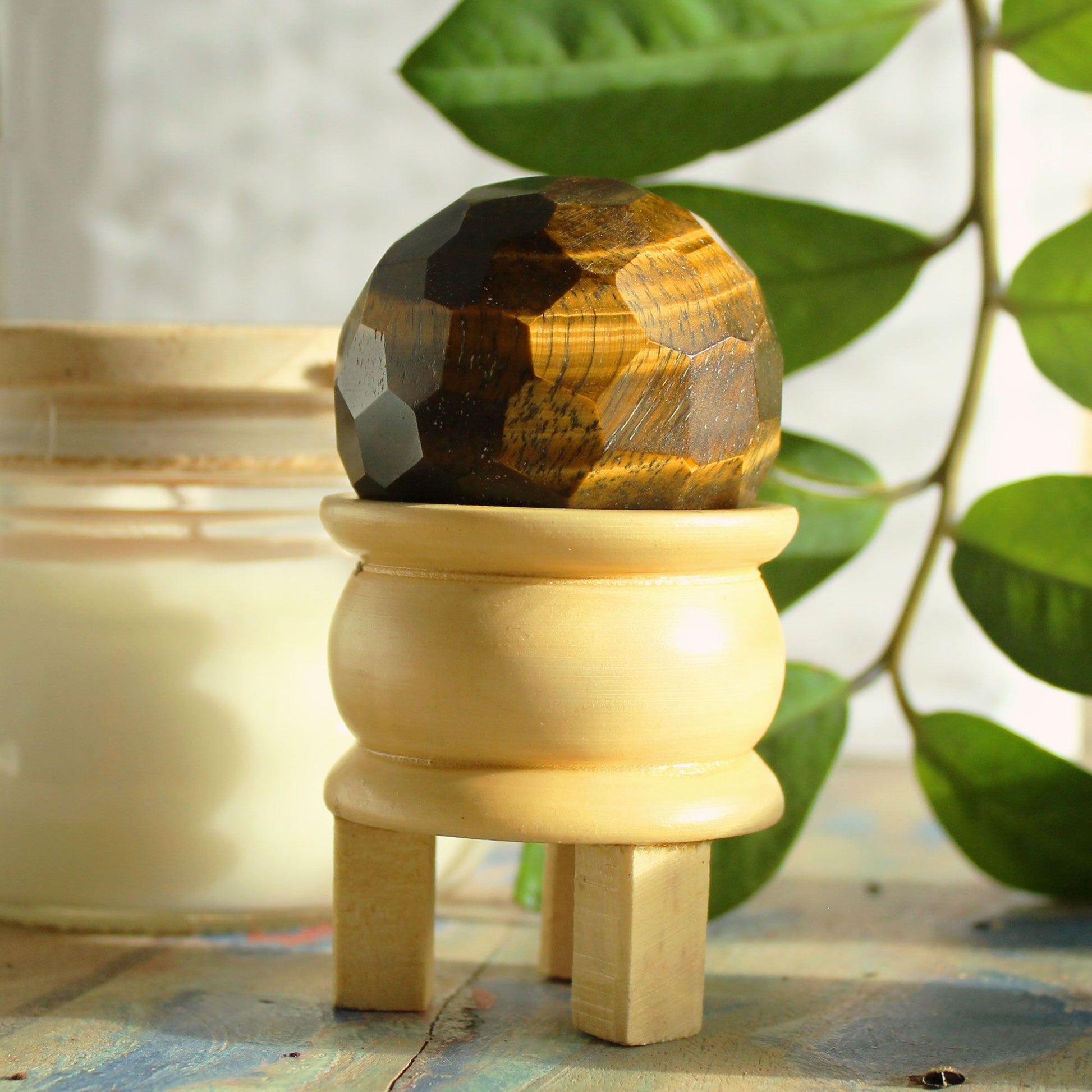 Gemstone Faceted Healing Ball & Stand - Tigereye - Vivid Aromas UK