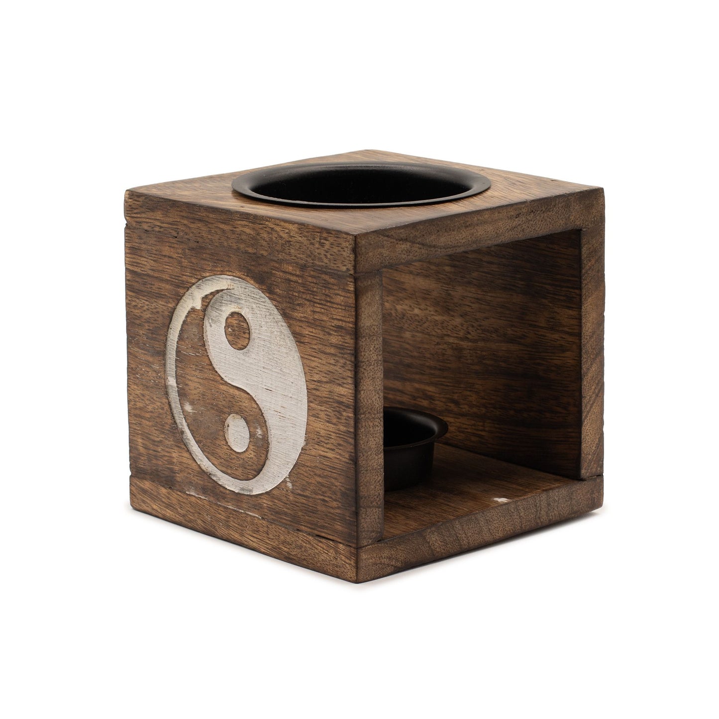 Square Mango Wood Oil Burner - Yin Yang - Vivid Aromas UK