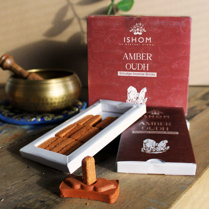 Pack of 15 Natural Incense Smudge Bricks and Burner - Amber Wood - Vivid Aromas UK