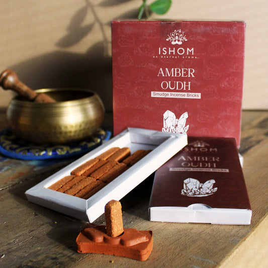 Pack of 15 Natural Incense Smudge Bricks and Burner - Amber Wood - Vivid Aromas UK