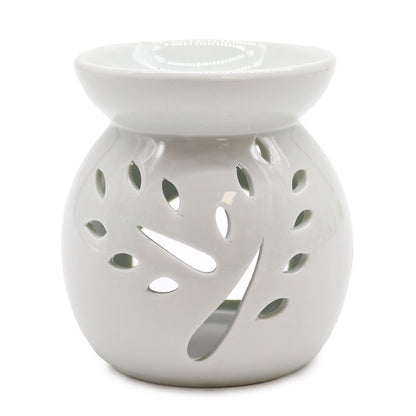 Lrg Classic White Oil Burner - Tree Cut-out - Vivid Aromas UK