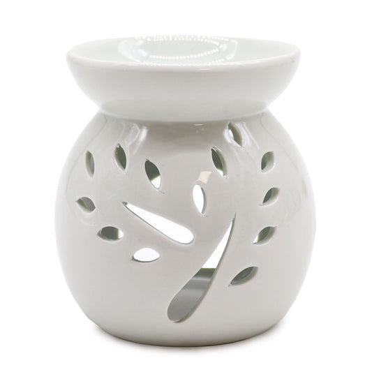Lrg Classic White Oil Burner - Tree Cut-out - Vivid Aromas UK