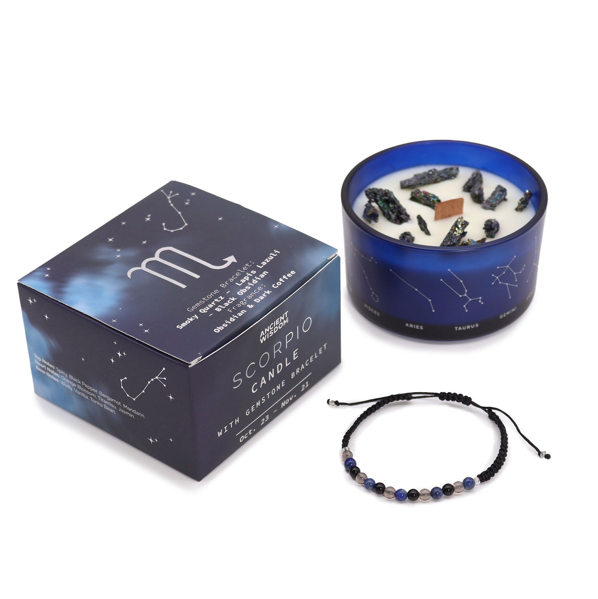 Zodiac Crystal Candle with Gemstone Bracelet - Scorpio - Vivid Aromas UK
