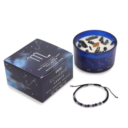 Zodiac Crystal Candle with Gemstone Bracelet - Scorpio - Vivid Aromas UK
