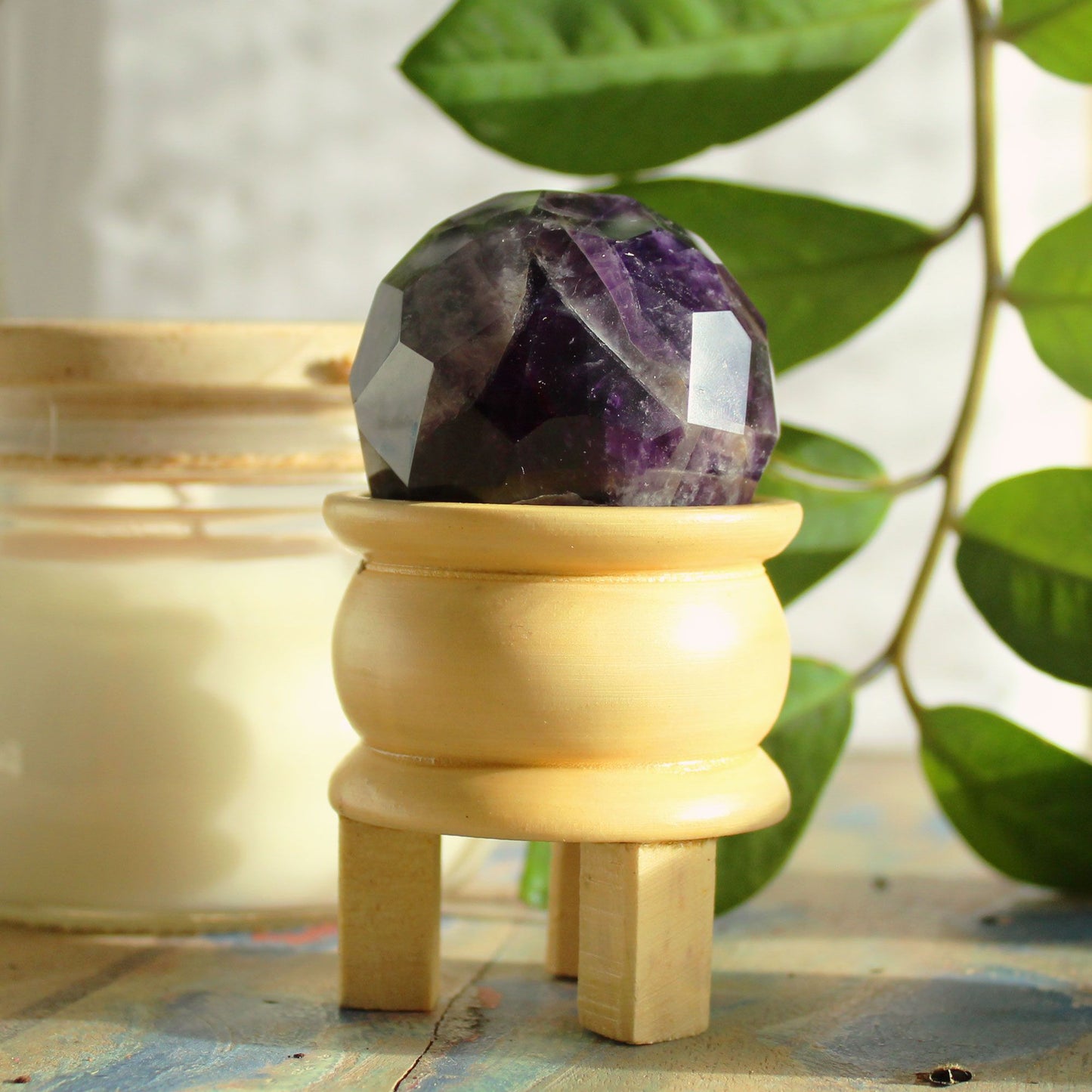 Gemstone Faceted Healing Ball & Stand - Amethyst - Vivid Aromas UK