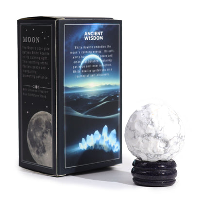 White Howlite Planet on a Sola Goldstone Stand (MOON) - Vivid Aromas UK