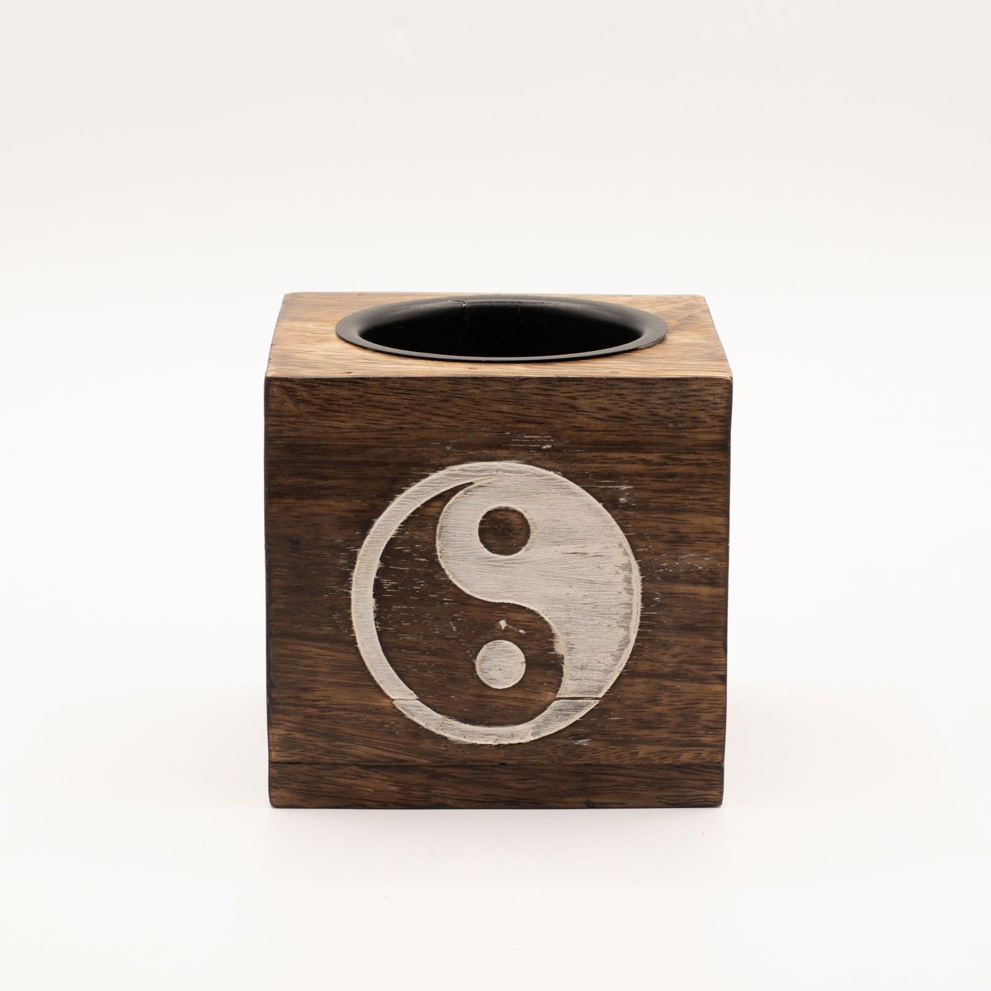 Square Mango Wood Oil Burner - Yin Yang - Vivid Aromas UK