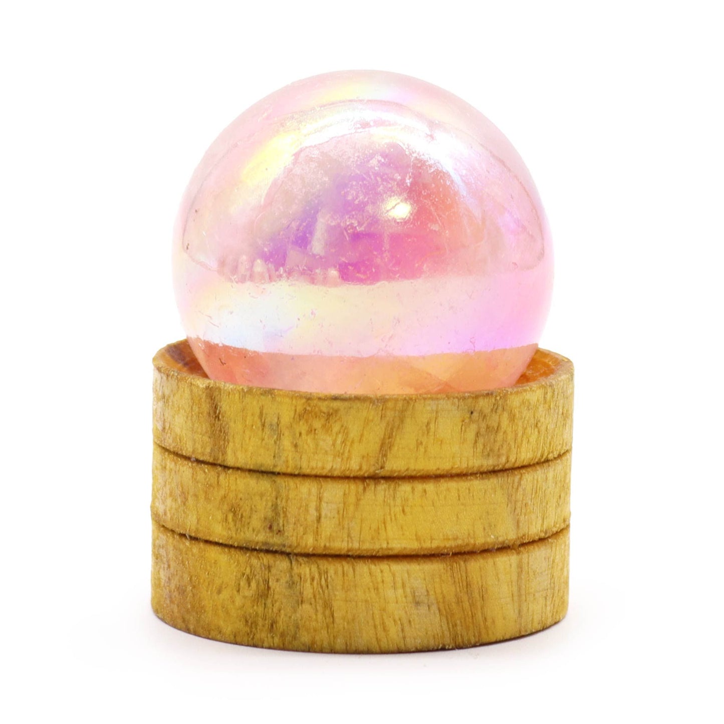 Gemstone Sphere 40mm - Rose Quartz Titanium Aura with Stand - Vivid Aromas UK