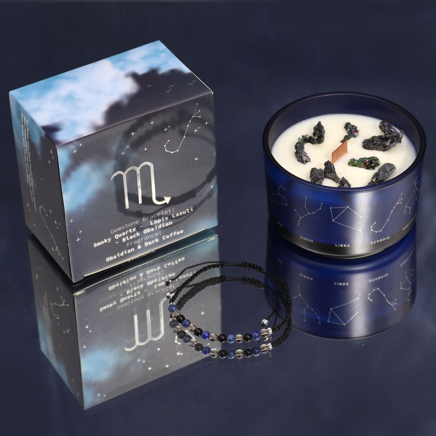 Zodiac Crystal Candle with Gemstone Bracelet - Scorpio - Vivid Aromas UK