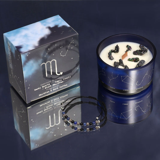 Zodiac Crystal Candle with Gemstone Bracelet - Scorpio - Vivid Aromas UK