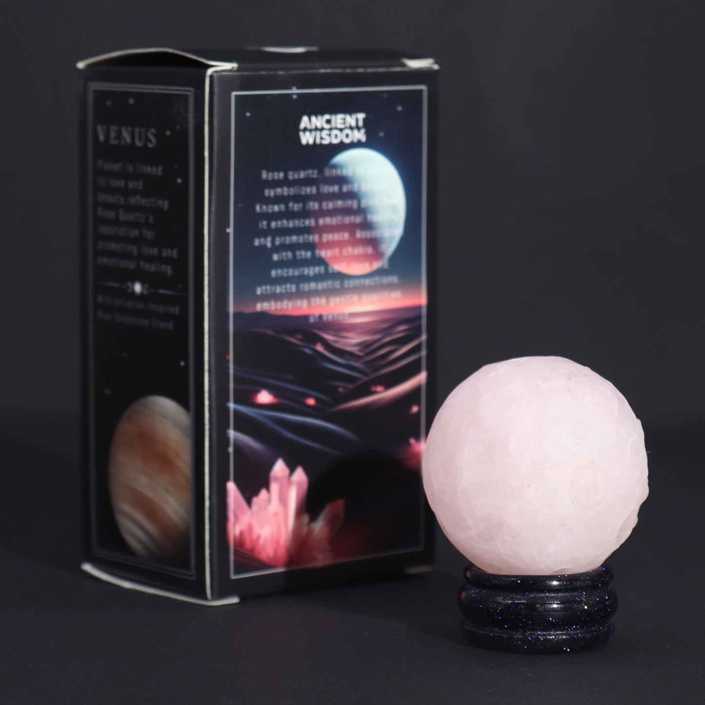 Rose Quartz Planet on a Sola Goldstone Stand (VENUS) - Vivid Aromas UK