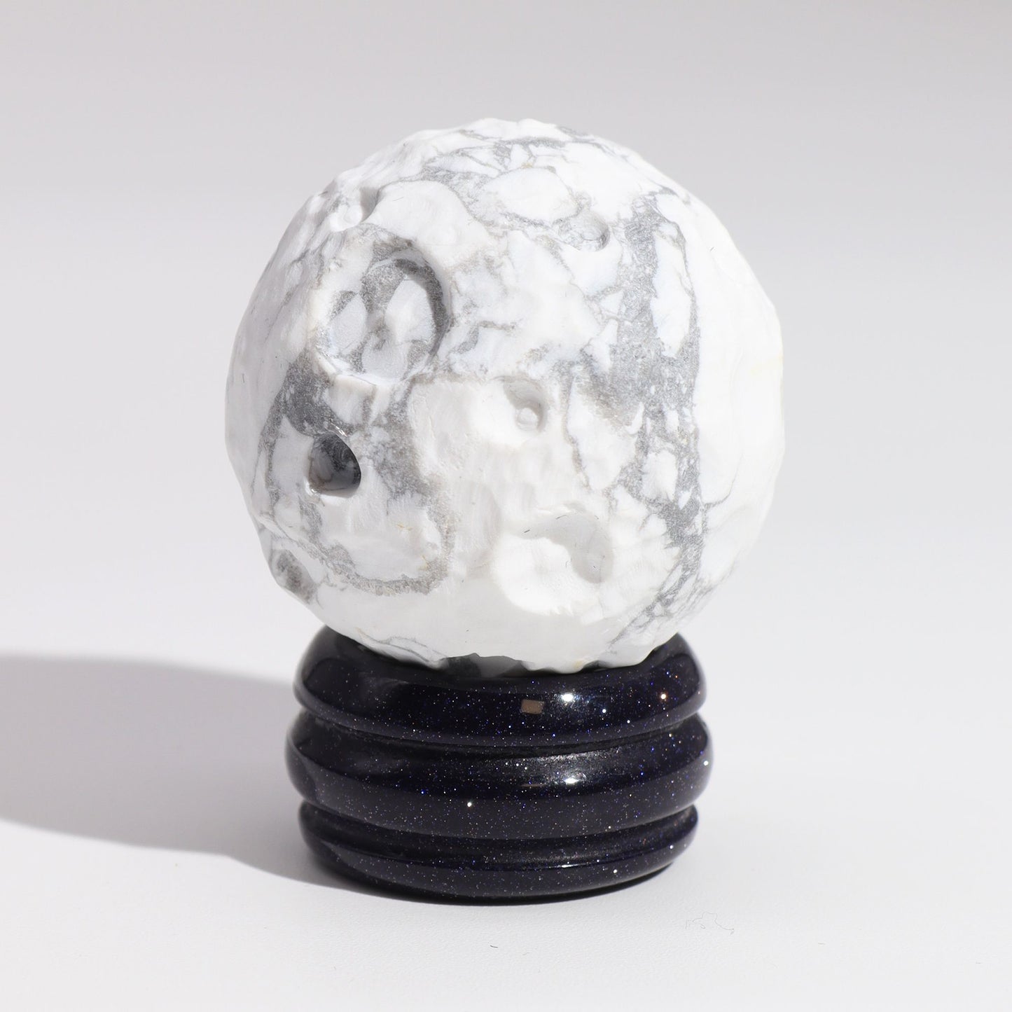 White Howlite Planet on a Sola Goldstone Stand (MOON) - Vivid Aromas UK