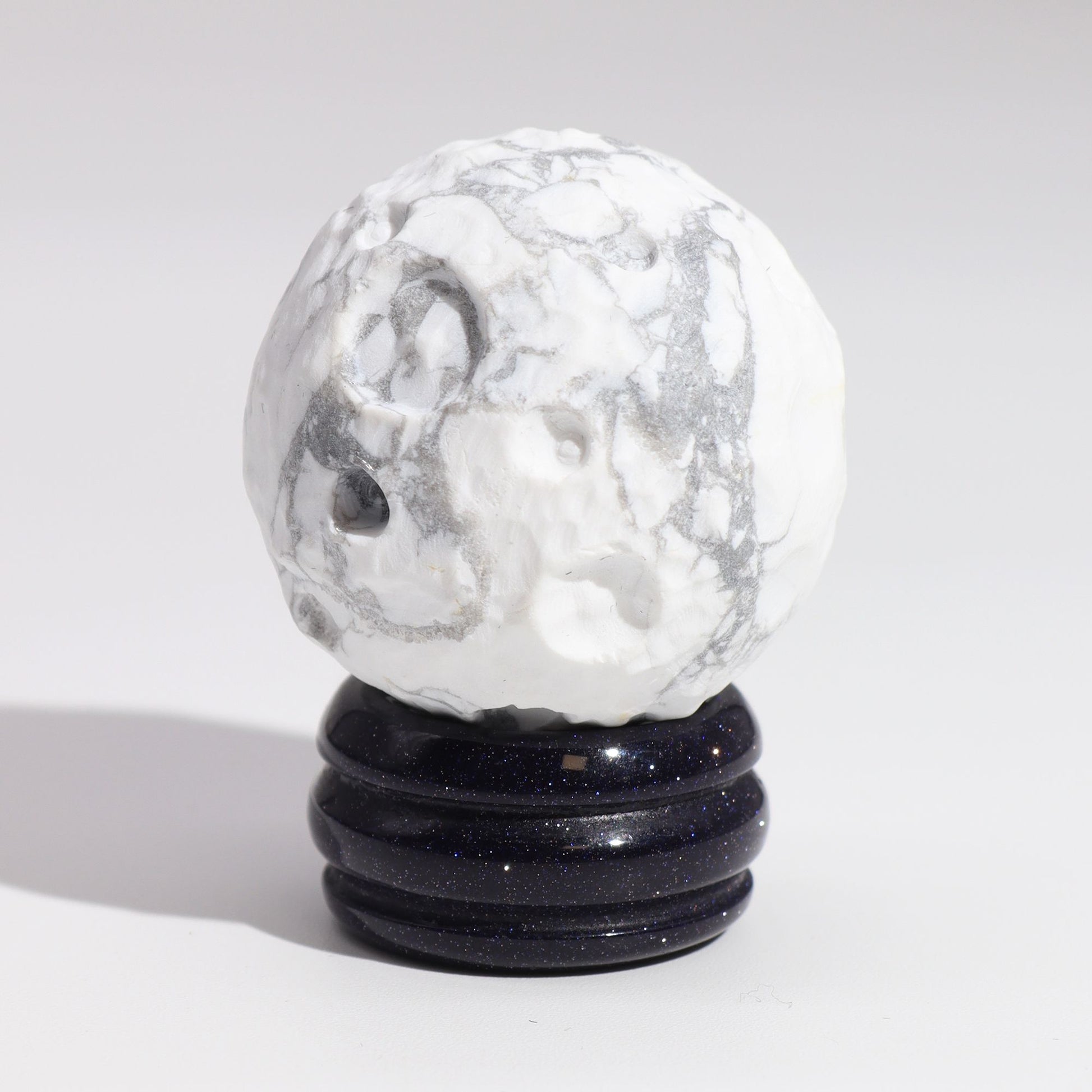 White Howlite Planet on a Sola Goldstone Stand (MOON) - Vivid Aromas UK