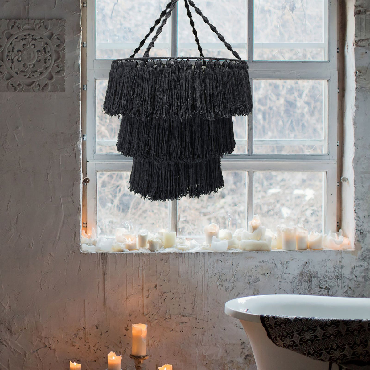 Macrame Soft Chandelier - Black - Vivid Aromas UK
