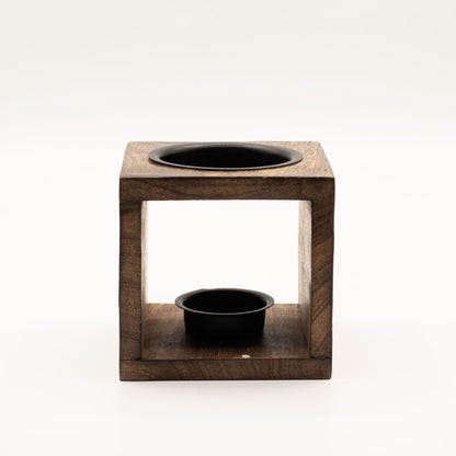 Square Mango Wood Oil Burner - Yin Yang - Vivid Aromas UK