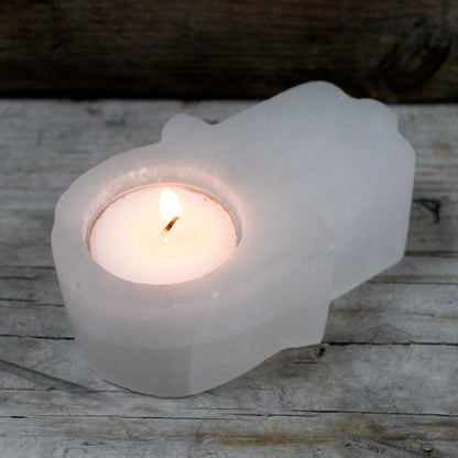 Selenite Hamsa Candle Holder - Vivid Aromas UK
