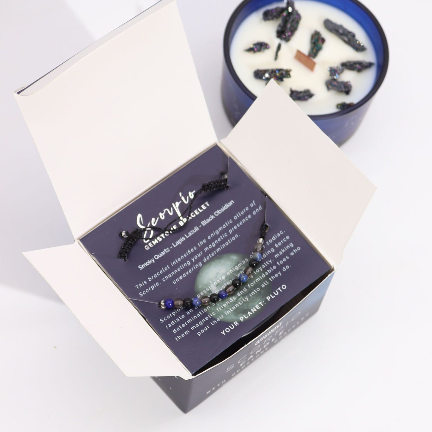 Zodiac Crystal Candle with Gemstone Bracelet - Scorpio - Vivid Aromas UK