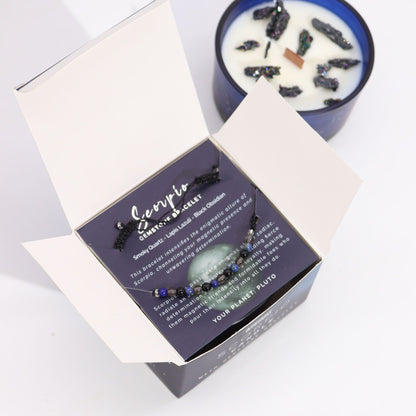 Zodiac Crystal Candle with Gemstone Bracelet - Scorpio - Vivid Aromas UK