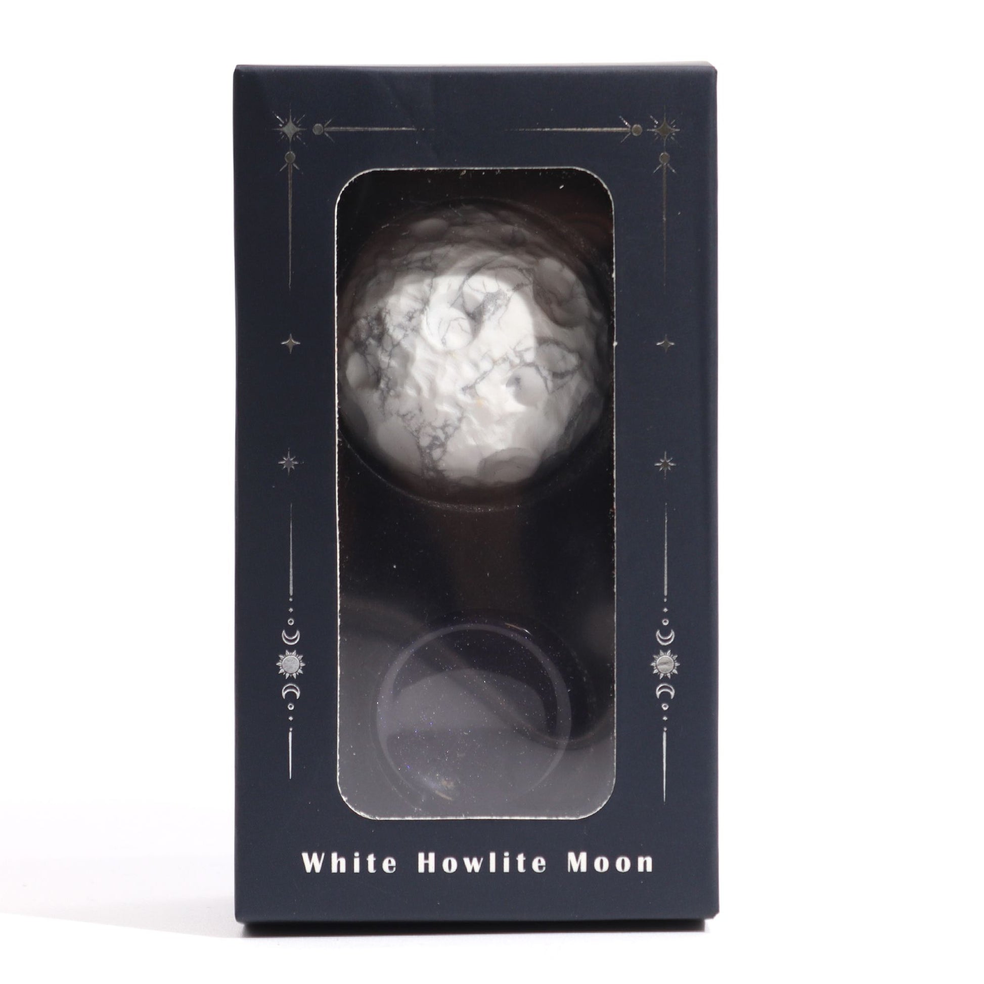 White Howlite Planet on a Sola Goldstone Stand (MOON) - Vivid Aromas UK
