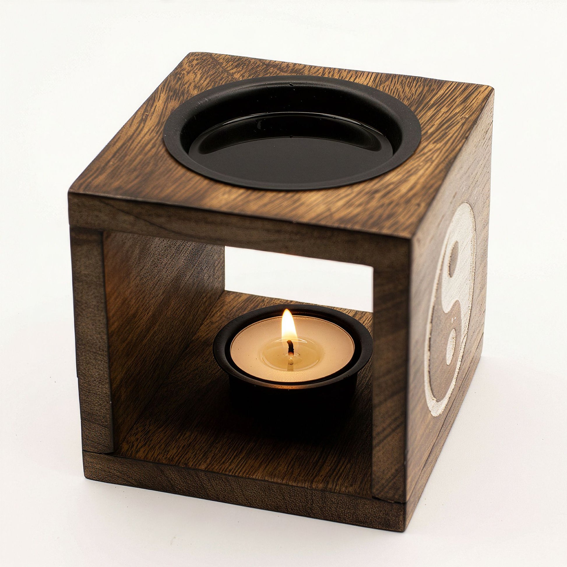 Square Mango Wood Oil Burner - Yin Yang - Vivid Aromas UK