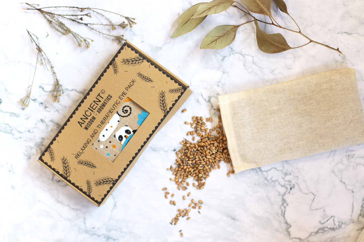Lavender Natural Cotton and Juco Eye Pillow in Gift Box - Sleepy Panda - Vivid Aromas UK