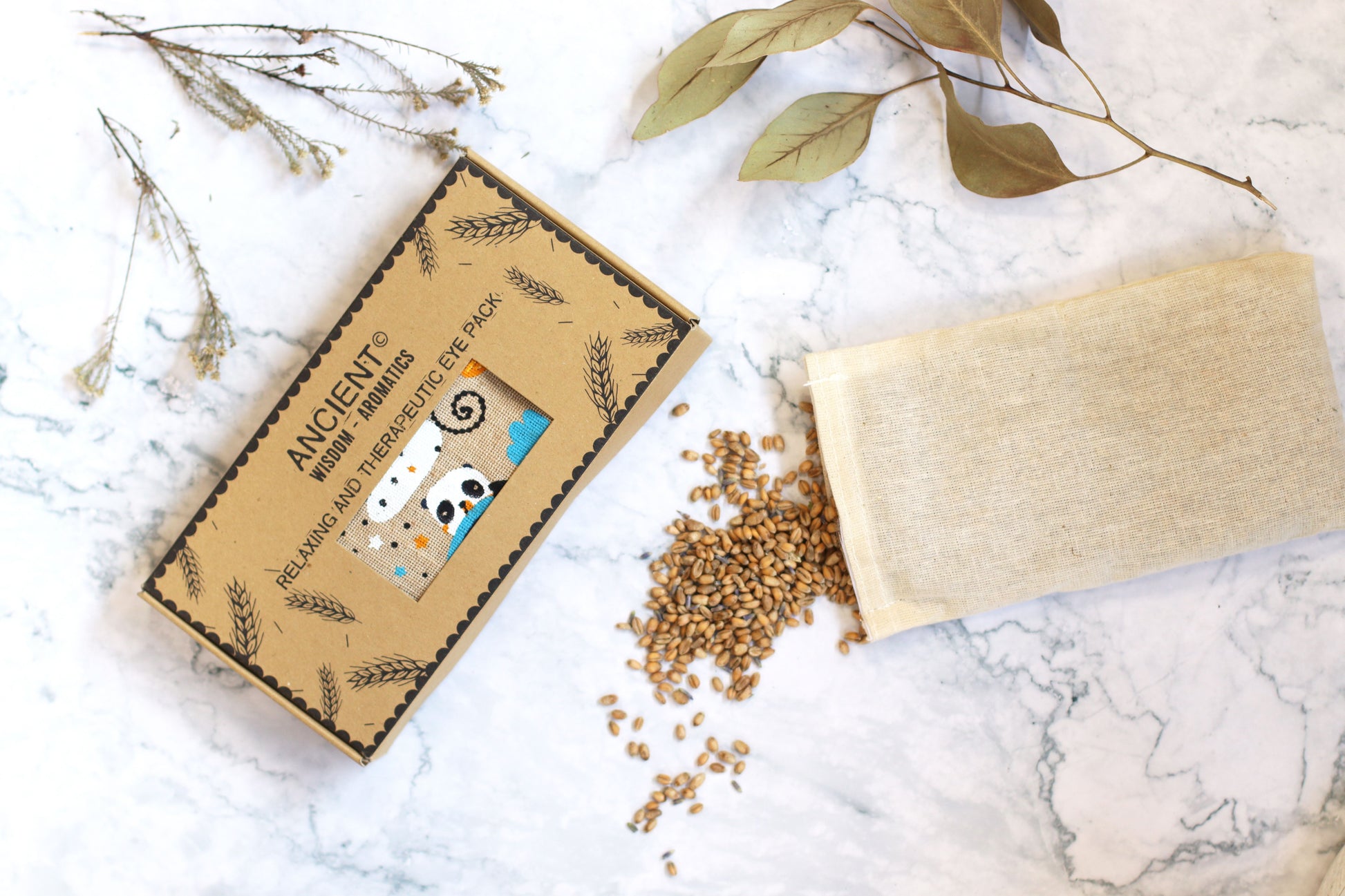 Lavender Natural Cotton and Juco Eye Pillow in Gift Box - Sleepy Panda - Vivid Aromas UK