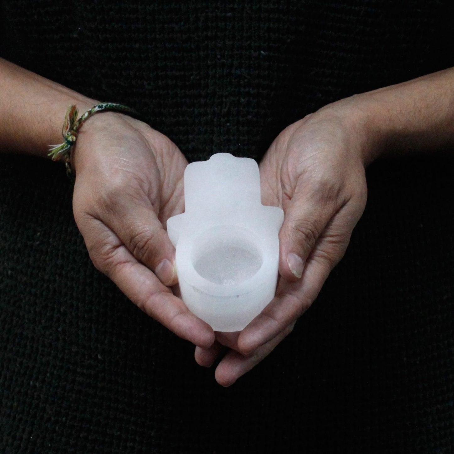 Selenite Hamsa Candle Holder - Vivid Aromas UK
