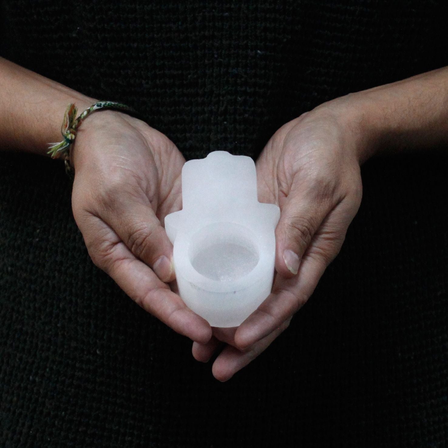 Selenite Hamsa Candle Holder - Vivid Aromas UK