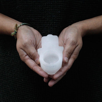 Selenite Hamsa Candle Holder - Vivid Aromas UK