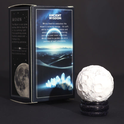 White Howlite Planet on a Sola Goldstone Stand (MOON) - Vivid Aromas UK