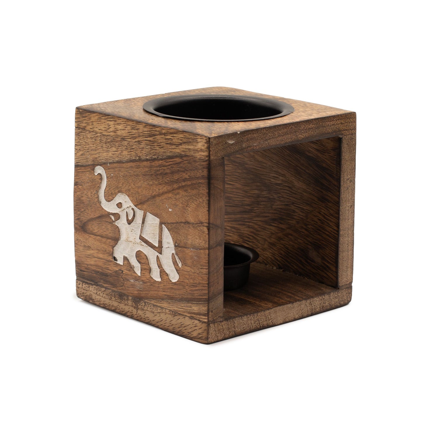 Square Mango Wood Oil Burner - Elephant - Vivid Aromas UK