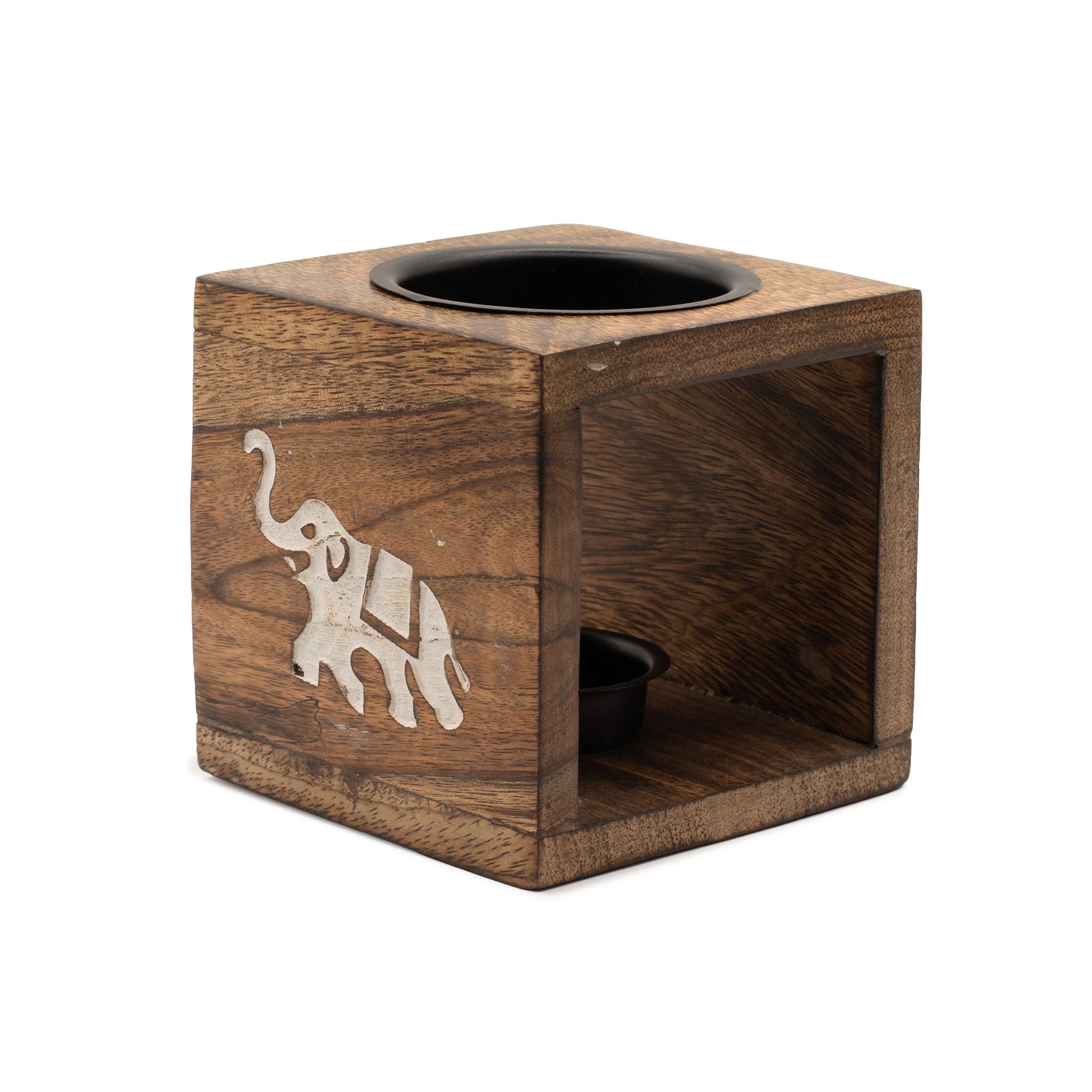 Square Mango Wood Oil Burner - Elephant - Vivid Aromas UK