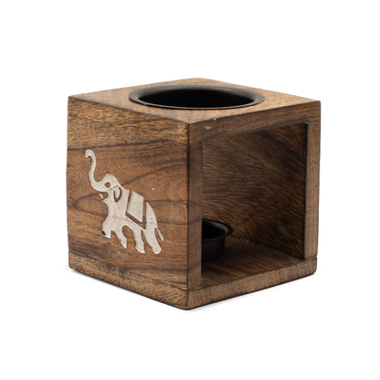 Square Mango Wood Oil Burner - Elephant - Vivid Aromas UK