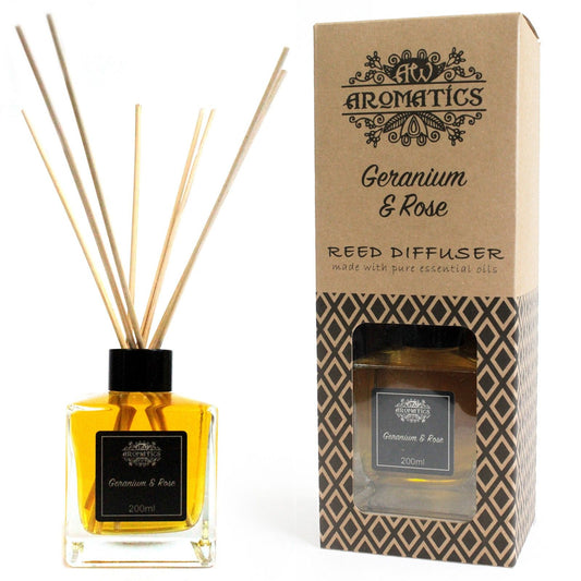 200ml Geranium & Rose Essential Oil Reed Diffuser - Vivid Aromas UK