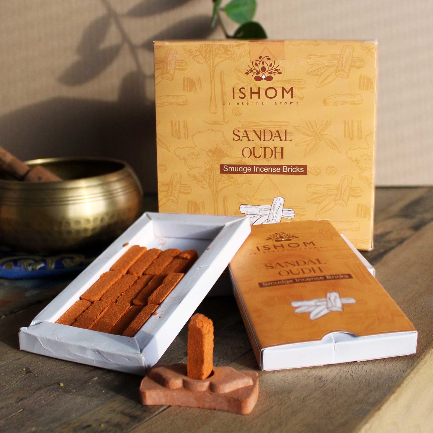Pack of 15 Natural Incense Smudge Bricks and Burner - Sandal Wood - Vivid Aromas UK