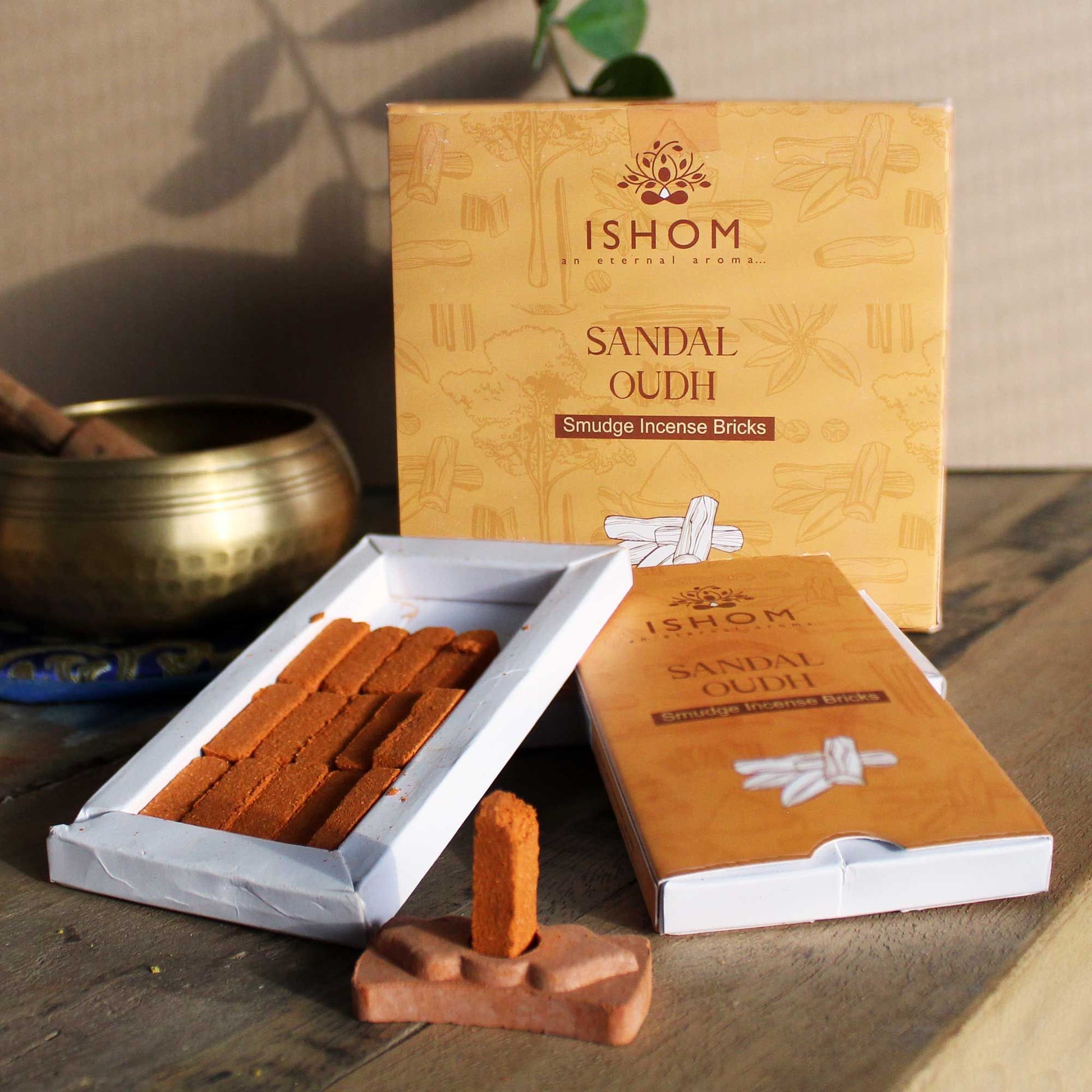 Pack of 15 Natural Incense Smudge Bricks and Burner - Sandal Wood - Vivid Aromas UK