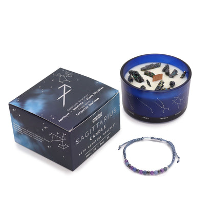 Zodiac Crystal Candle with Gemstone Bracelet - Sagittarius - Vivid Aromas UK