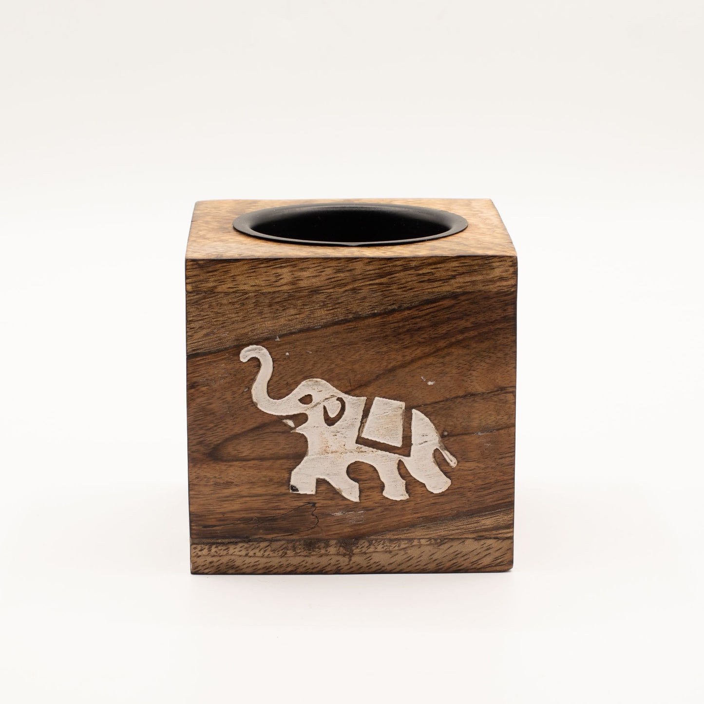 Square Mango Wood Oil Burner - Elephant - Vivid Aromas UK