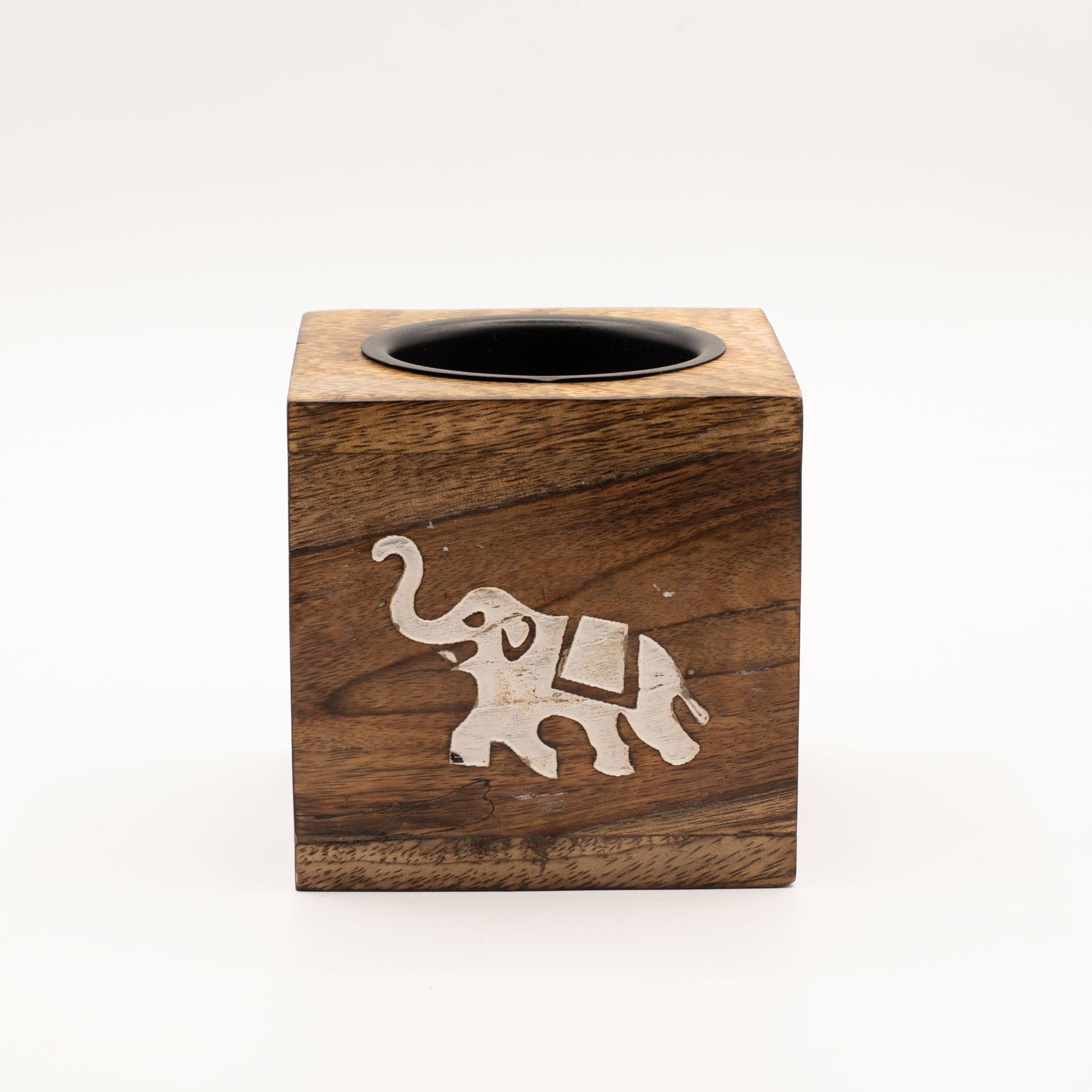 Square Mango Wood Oil Burner - Elephant - Vivid Aromas UK