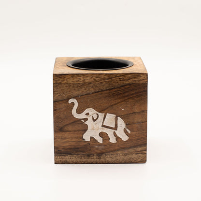 Square Mango Wood Oil Burner - Elephant - Vivid Aromas UK