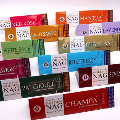 42g Jumbo Golden Nag - Champa Backflow Incense Cones - Vivid Aromas UK