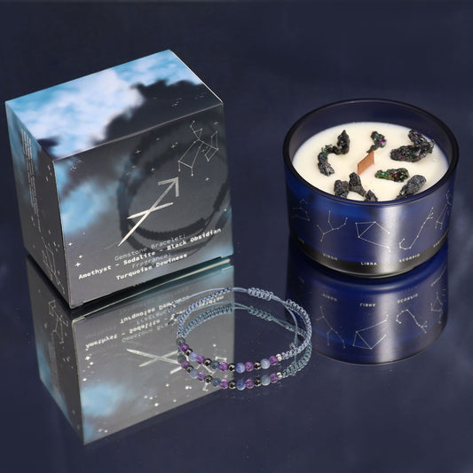 Zodiac Crystal Candle with Gemstone Bracelet - Sagittarius - Vivid Aromas UK