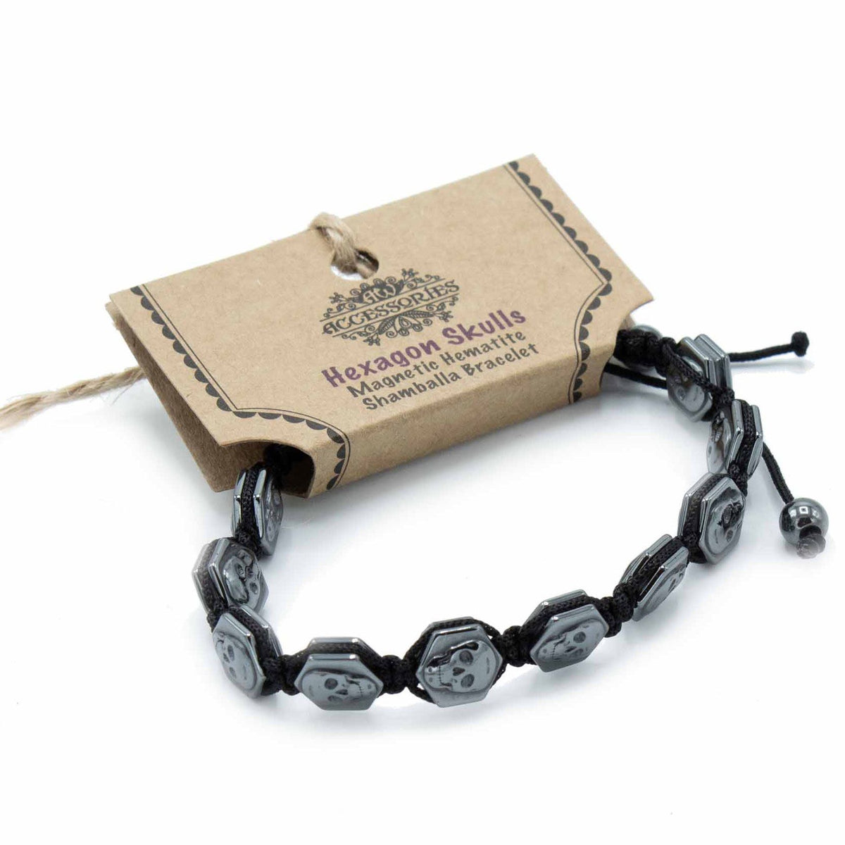 Magnetic Hematite Shamballa Bracelet - Hexagon Skulls - Vivid Aromas UK