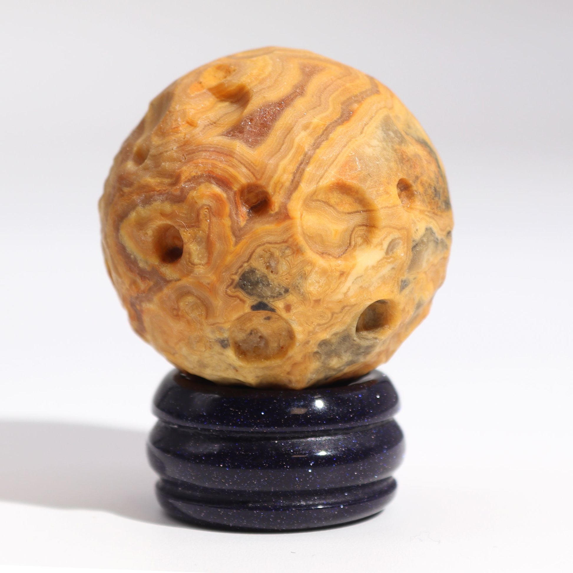 Crazy Lace Jasper Planet on a Sola Goldstone Stand (MERCURY) - Vivid Aromas UK