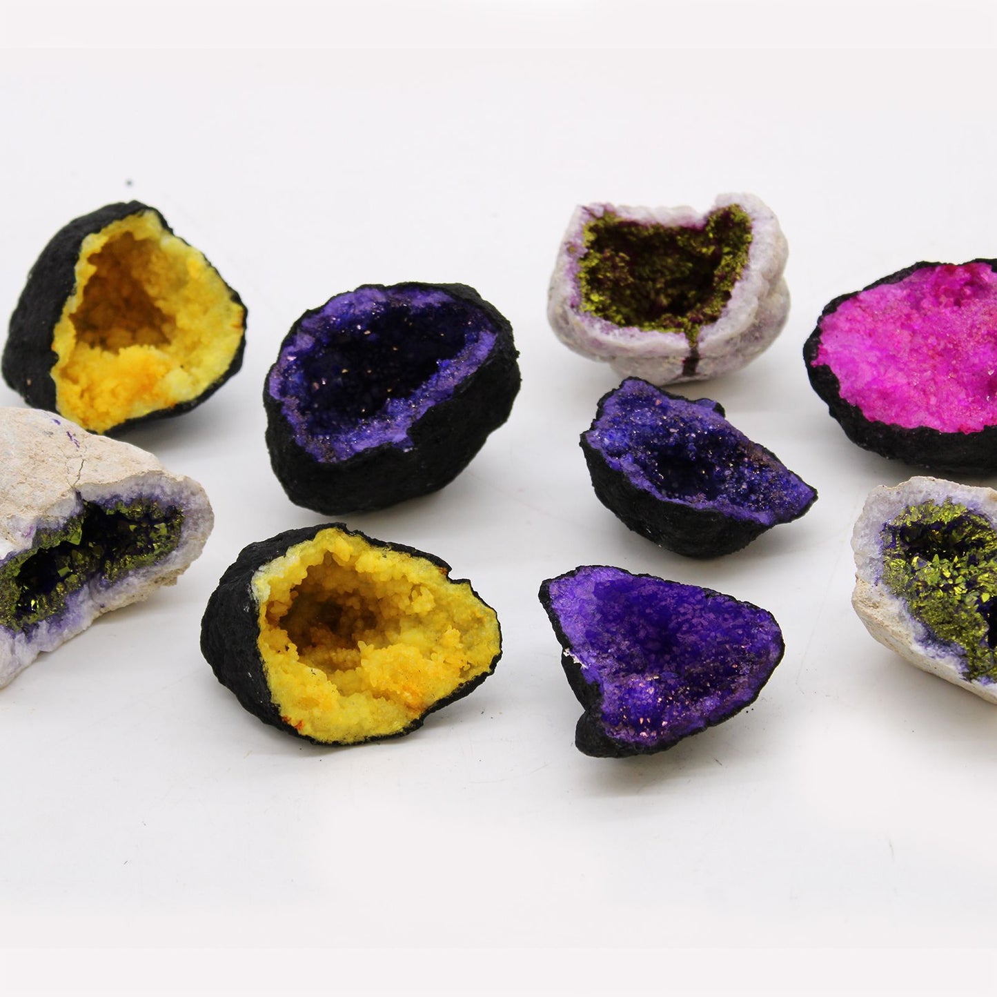 Coloured Calsite Geodes - Natural Rock - Purple & Gold - Vivid Aromas UK