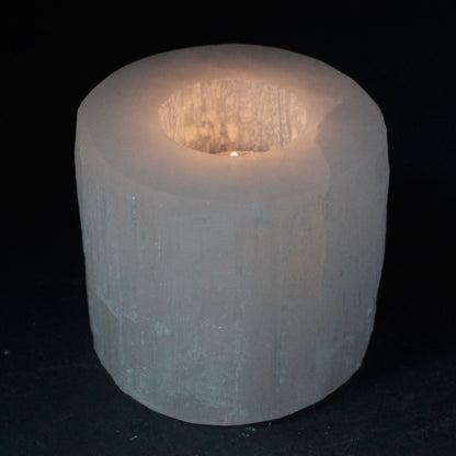 Selenite Cylinder Candle Holder - 8 cm - Vivid Aromas UK