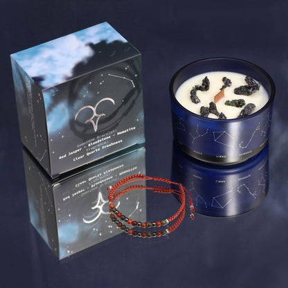 Zodiac Crystal Candle with Gemstone Bracelet - Aries - Vivid Aromas UK