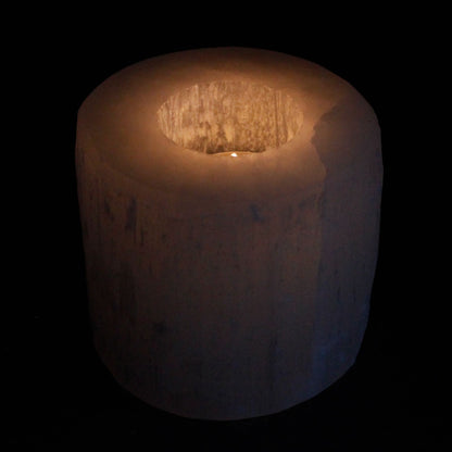 Selenite Cylinder Candle Holder - 8 cm - Vivid Aromas UK