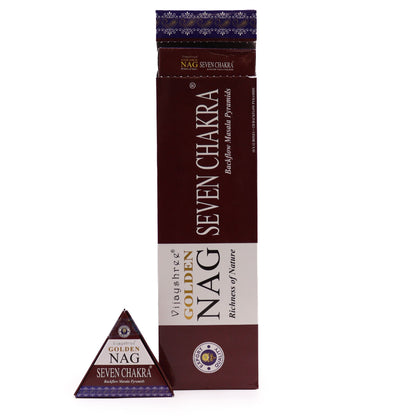 42g Jumbo Golden Nag - Seven Chakra Backflow Incense Cones - Vivid Aromas UK